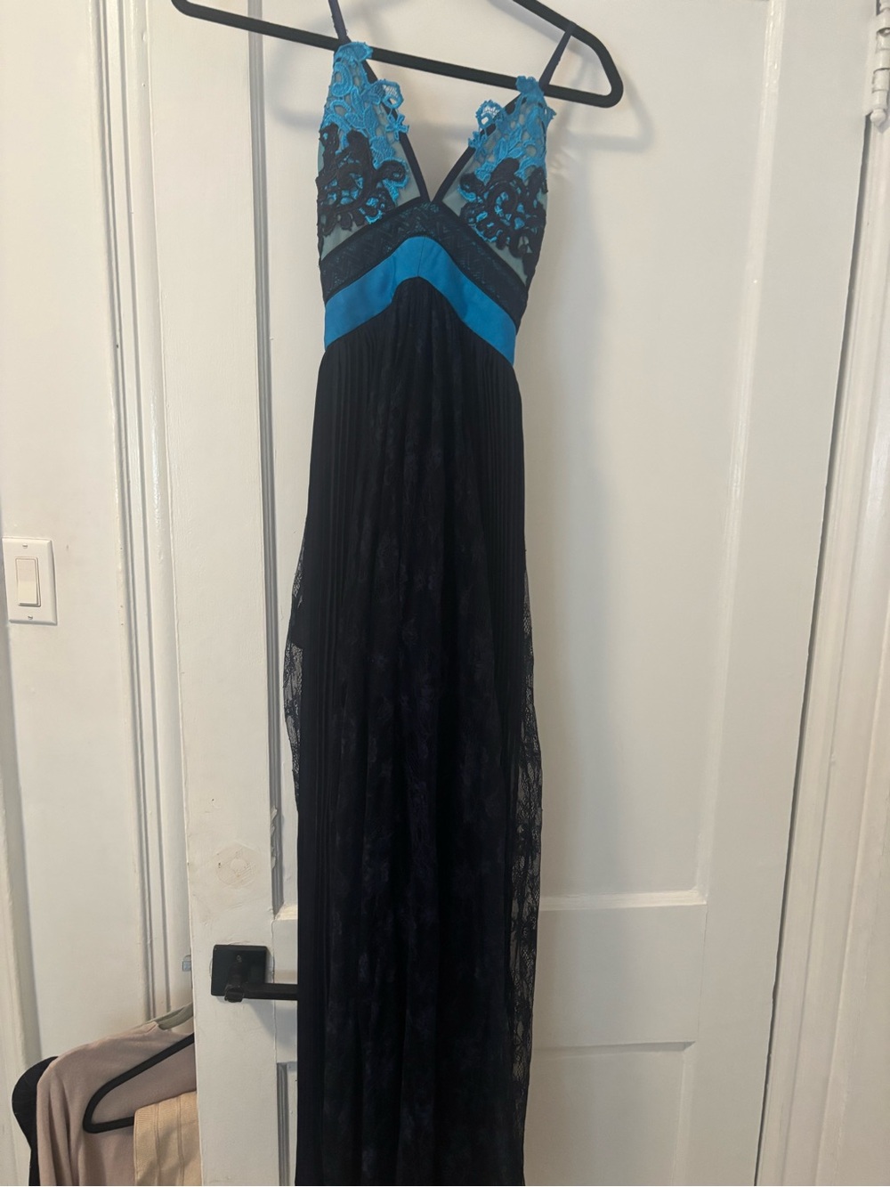 Three Floor Navy Maxi Jumper with Teal Lace Bodice